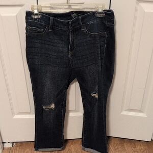 New York & Company Dark Blue Distressed Cropped Jeans